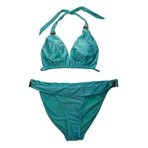 Vix Paula Hermanny turquoise two-piece swimsuit gold hardware bikini